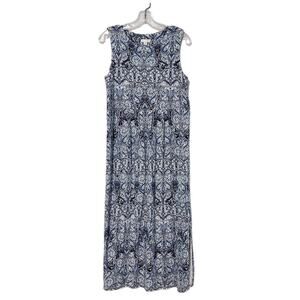J. Jill Maxi Dress Size Small Sleeveless Floral Stretch Blue Resort Wear
